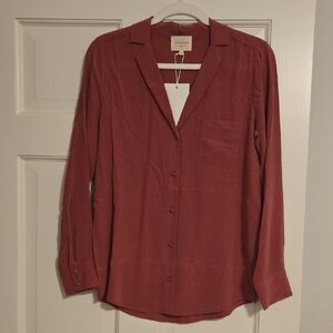 Elegant Dusty Rose Silk Button-Up Blouse Sezane New With Tags
